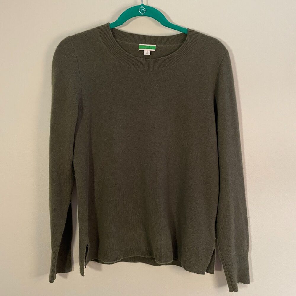 J. Crew Womens 100% Cashmere Olive Green Crewneck Sweater Size M